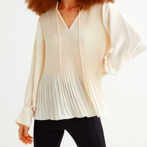 Frame scarf neck pleated blouse long sleeves off white Large